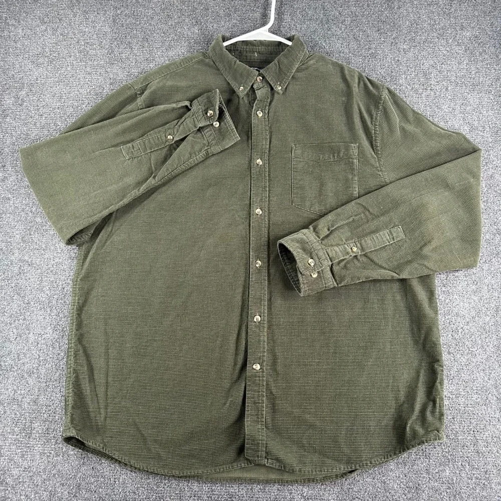 Banana Republic Corduroy Shirt Mens XL Extra Large Green Untucked Fit Fine Wale
